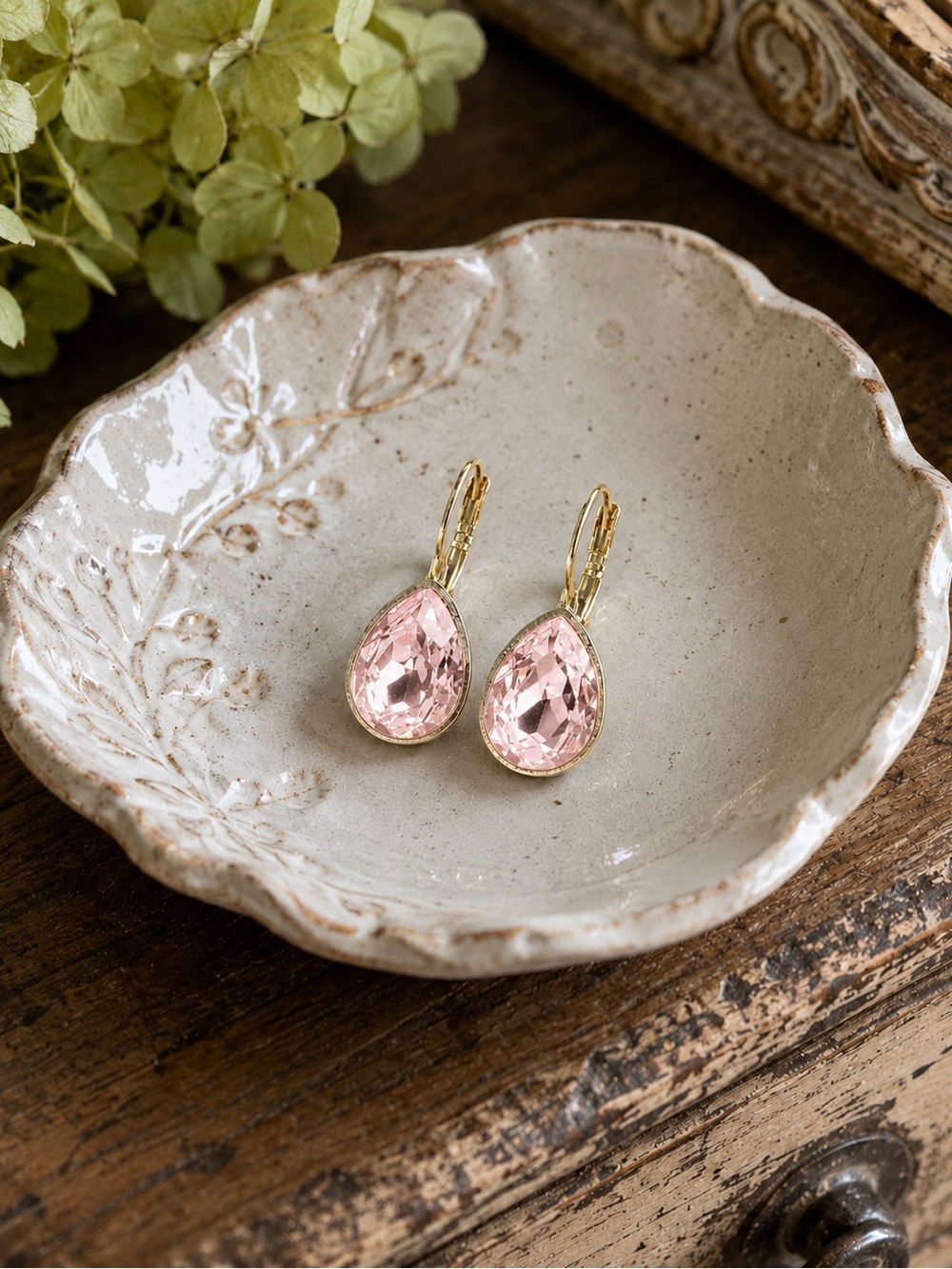 Handcrafted earrings with light rose Swarovski crystal